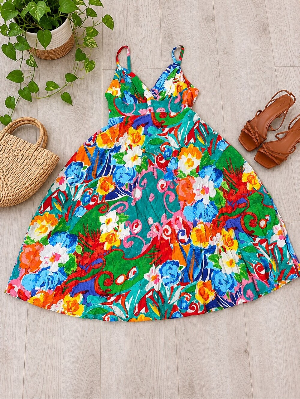Vintage Jams World Colorful Floral Mixed Print Dress Sz S